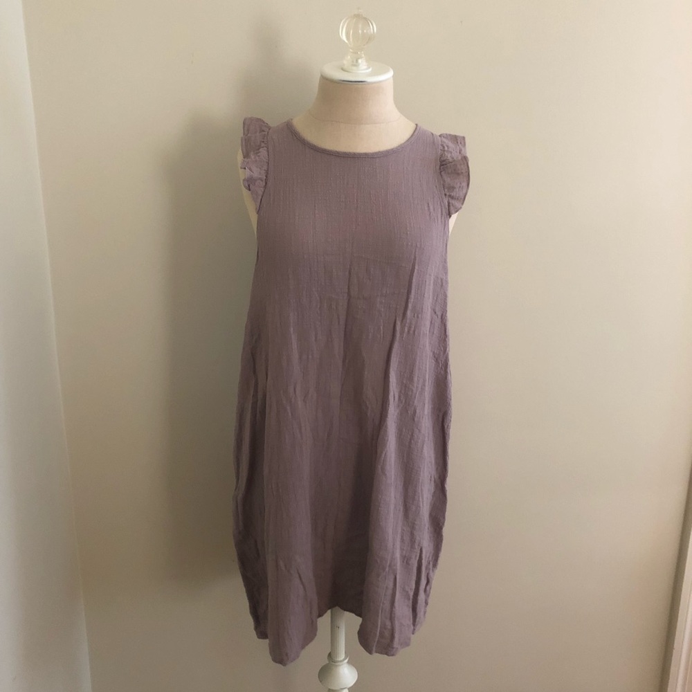 Flutter sleeve pinkish taupe linen dress